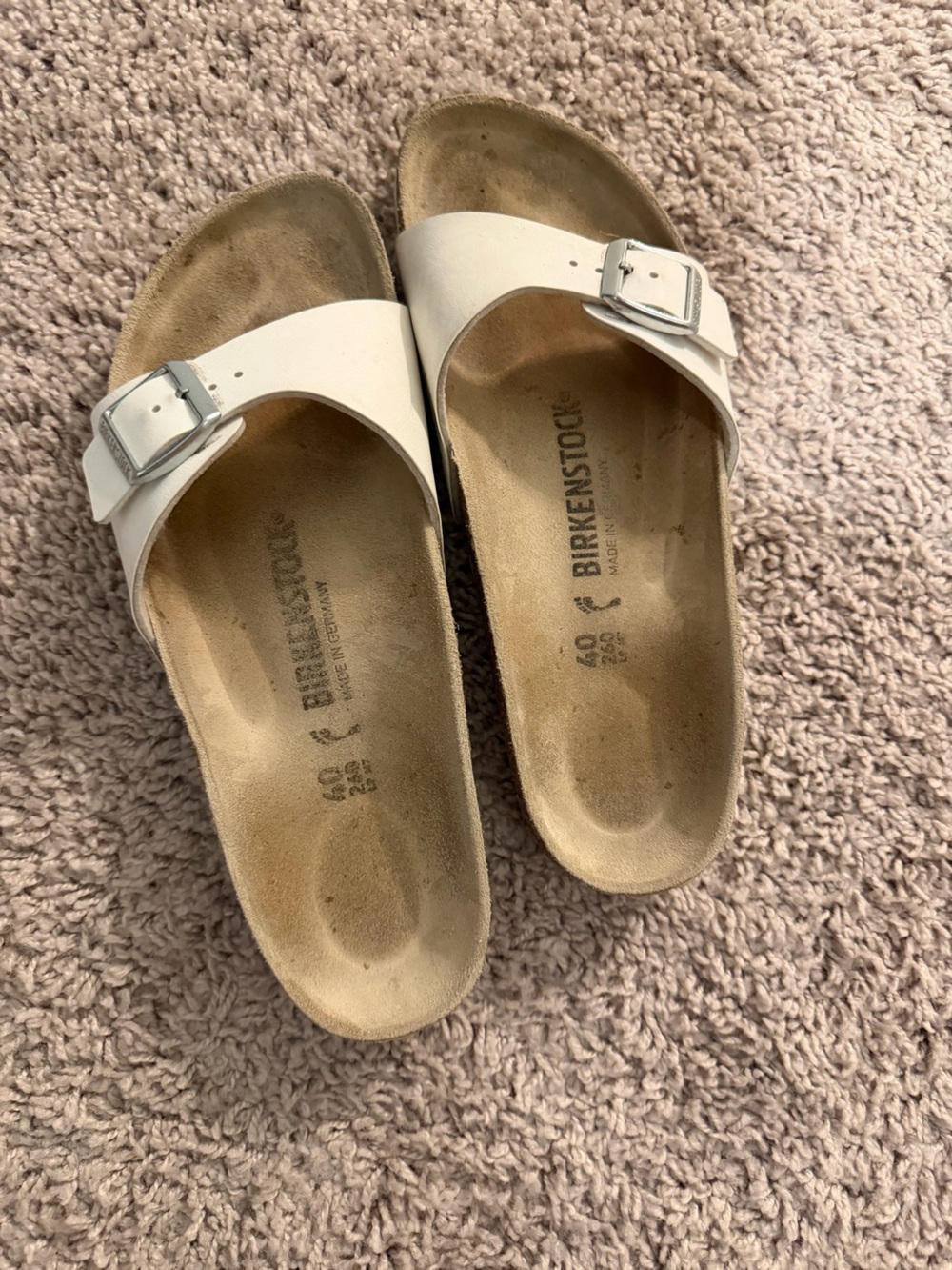 Birkenstock White Single-Strap Leather Slide Sandals